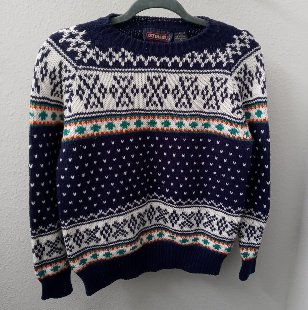 Vintage Navy and White Patterned Sweater